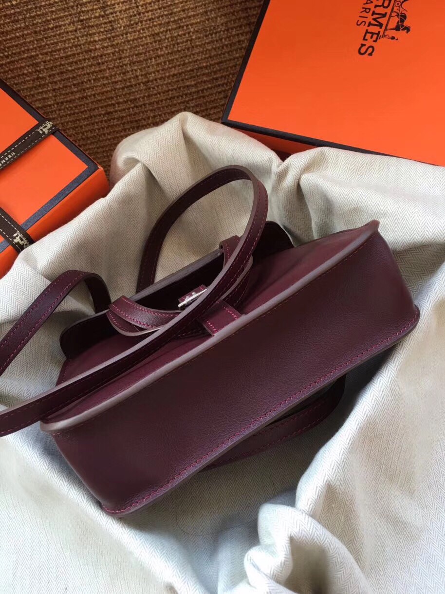 Hermes Mini Halzan 22 Handbag Shoulder Bag In Bordeaux Swift Leather